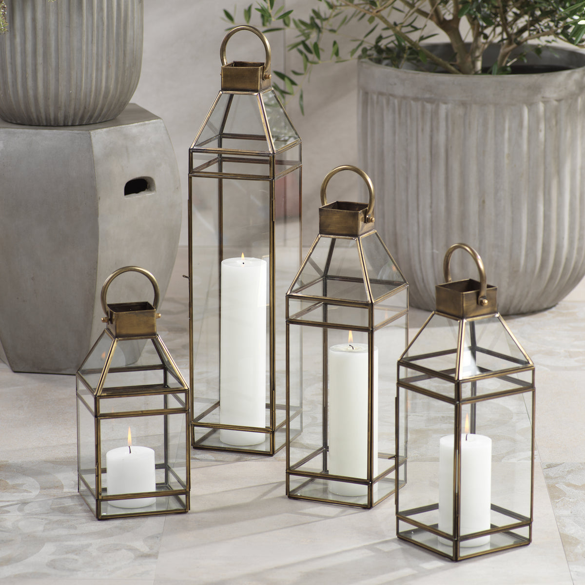 Zodax Martino Antique Brass Glass Lantern, 15"