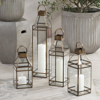 Zodax Martino Antique Brass Glass Lantern, 15"