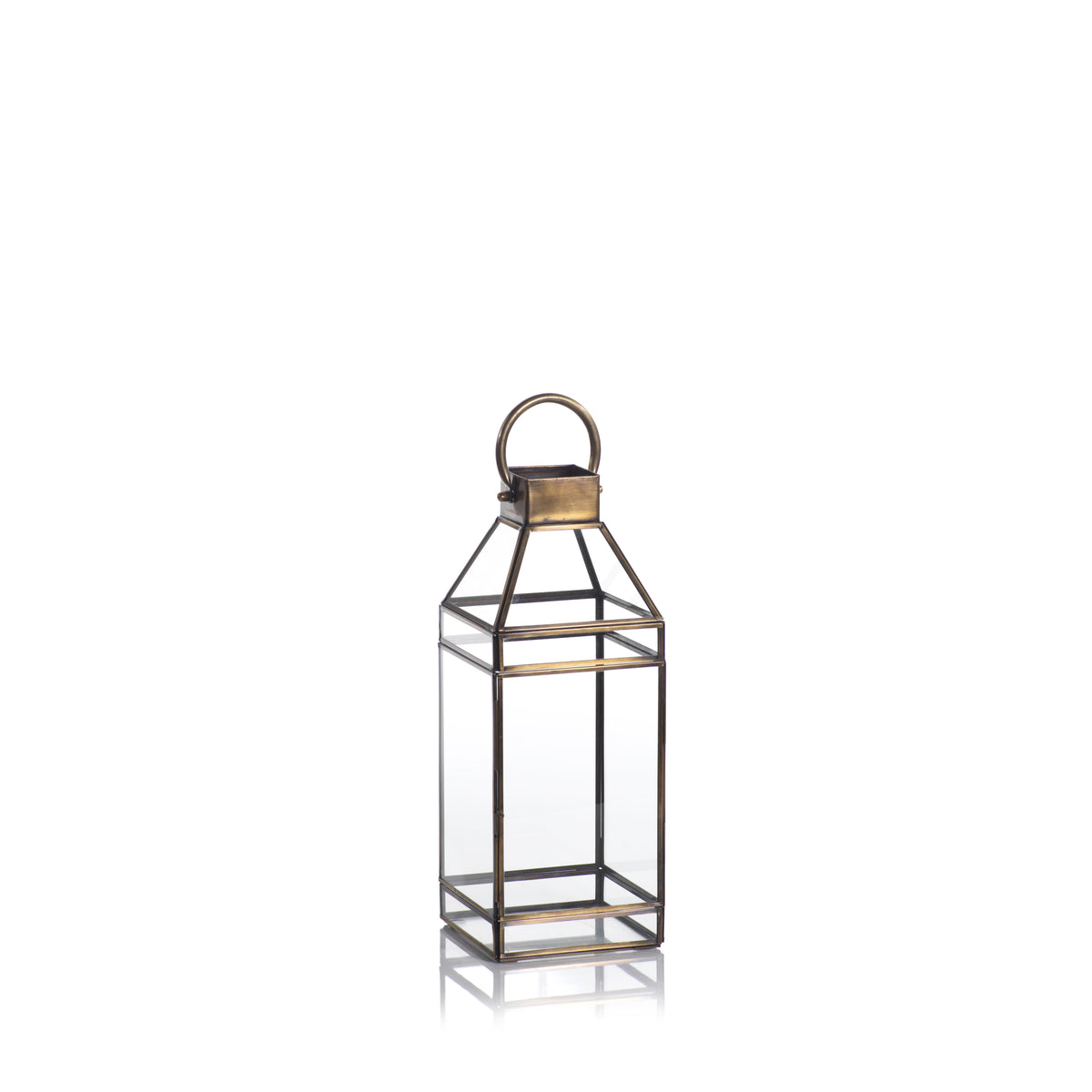 Zodax Martino Antique Brass Glass Lantern, 15"