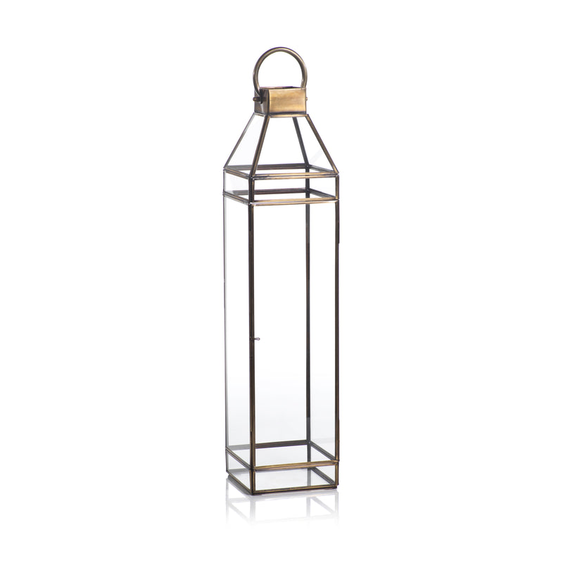 Zodax Martino Antique Brass Glass Lantern, 25"