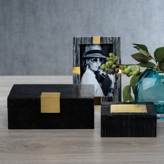 Zodax Black Resin Inlaid & Brass Decorative Box