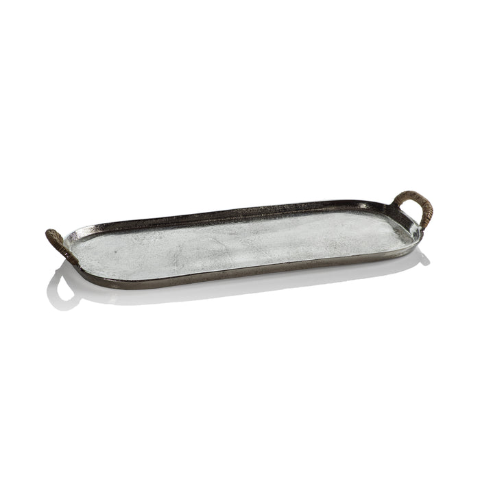 Zodax Praslin Raw Aluminum Tray with Cane Wrapped Handles, 19.5"