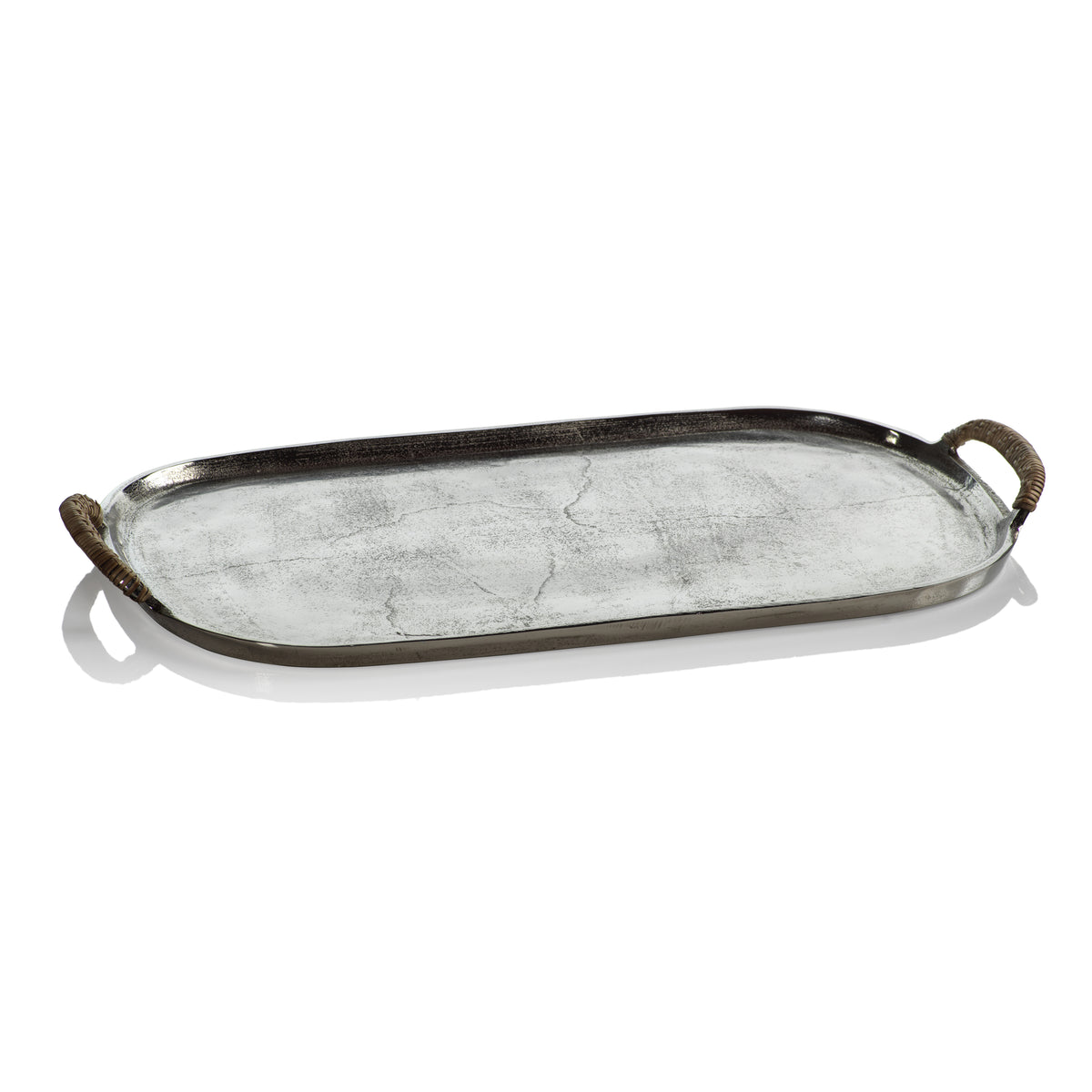 Zodax Praslin Raw Aluminum Tray with Cane Wrapped Handles, 21"