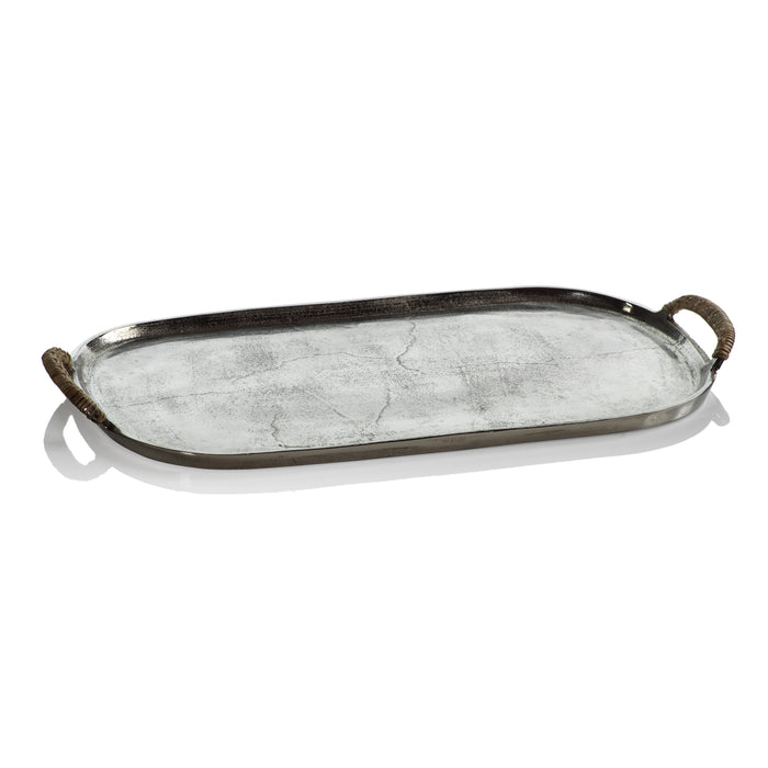 Zodax Praslin Raw Aluminum Tray with Cane Wrapped Handles, 21"