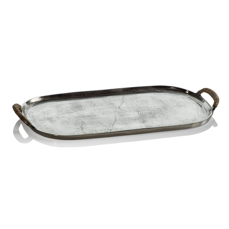 Zodax Praslin Raw Aluminum Tray with Cane Wrapped Handles, 21"