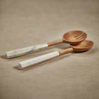 Zodax Kamran Wooden Salad Server Set with Marble Handles