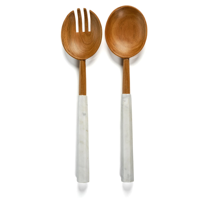 Zodax Kamran Wooden Salad Server Set with Marble Handles