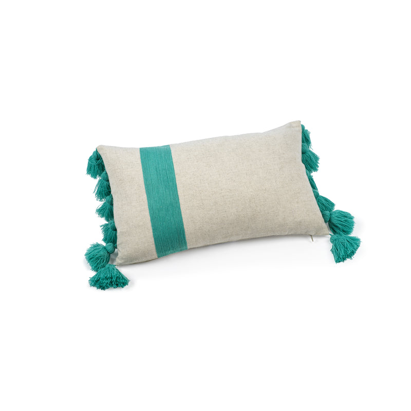 Zodax Positano Embroidered Throw Pillow with Tassels, Turquoise, 12" x 20"