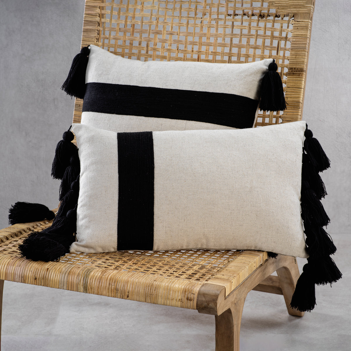 Zodax Positano Embroidered Throw Pillow with Tassels, Black, 12" x 20"
