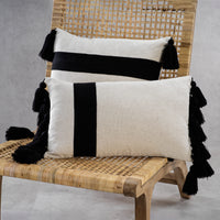 Zodax Positano Embroidered Throw Pillow with Tassels, Black, 12" x 20"