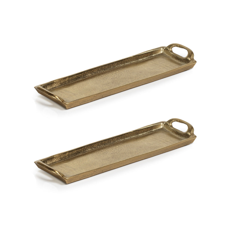 Zodax Khanya Rectangular Aluminum Trays, Dark Gold, Set of 2
