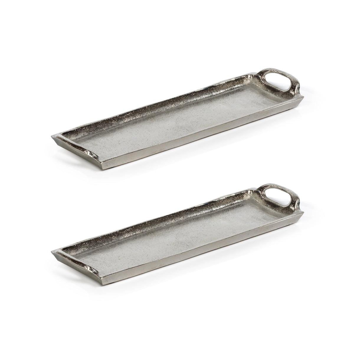 Zodax Khanya Rectangular Aluminum Trays, Silver Nickel, Set of 2
