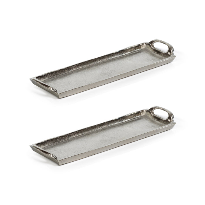 Zodax Khanya Rectangular Aluminum Trays, Silver Nickel, Set of 2