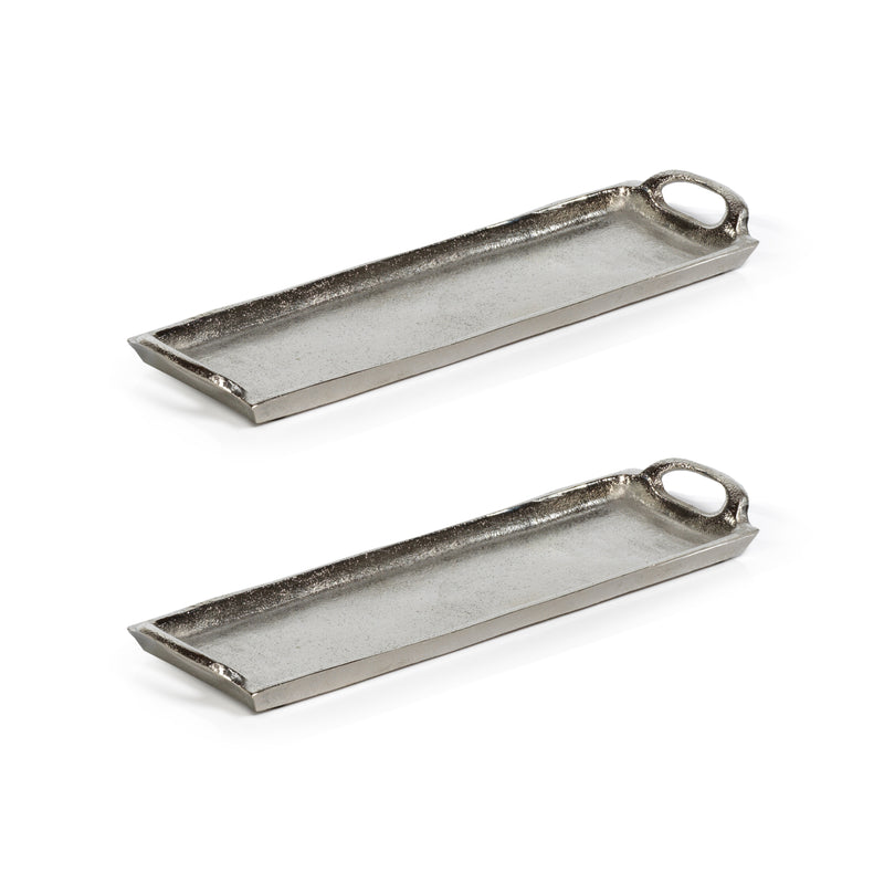 Zodax Khanya Rectangular Aluminum Trays, Silver Nickel, Set of 2
