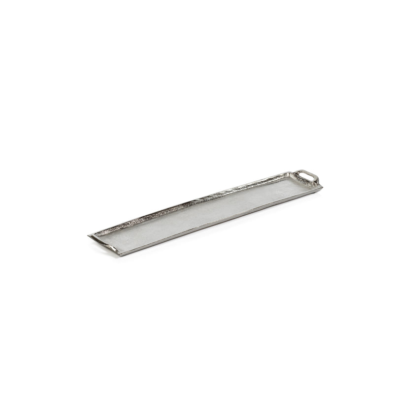 Zodax 26" Khanya Rectangular Aluminum Tray, Silver Nickel