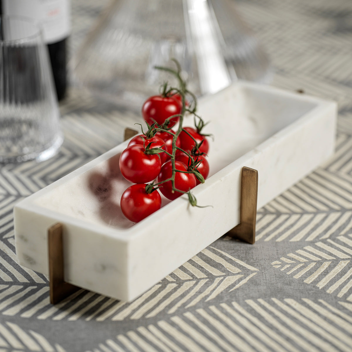Zodax Catania Marble Tray on Metal Base, White