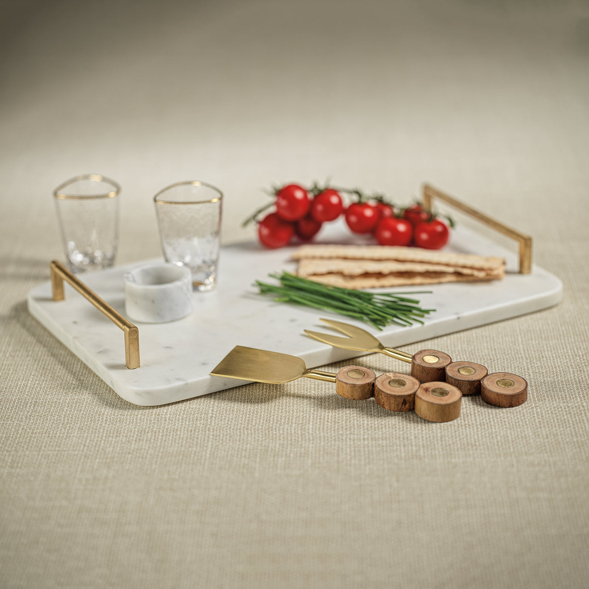 Zodax Kavala 14.75" Long Marble Tray with Gold Metal Handles