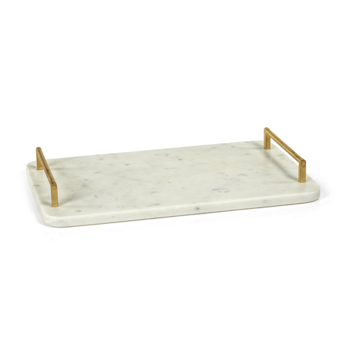Zodax Kavala 14.75" Long Marble Tray with Gold Metal Handles
