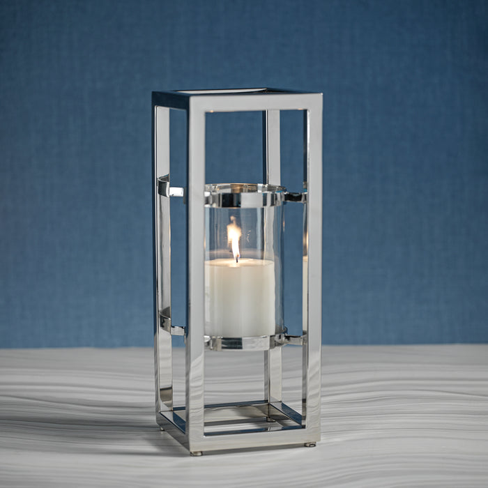 Zodax Irvine Polished Steel Hurricane Candle Holder, 18"
