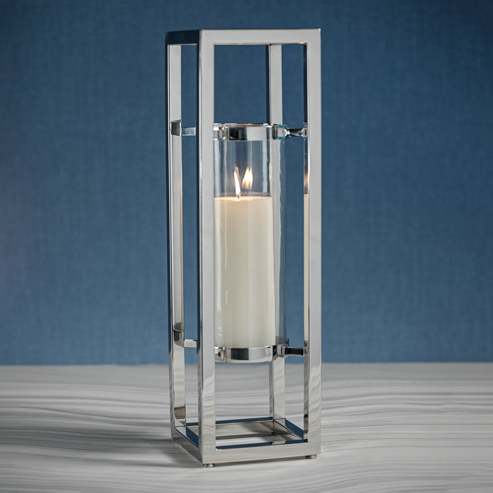 Zodax Irvine Polished Steel Hurricane Candle Holder, 24"