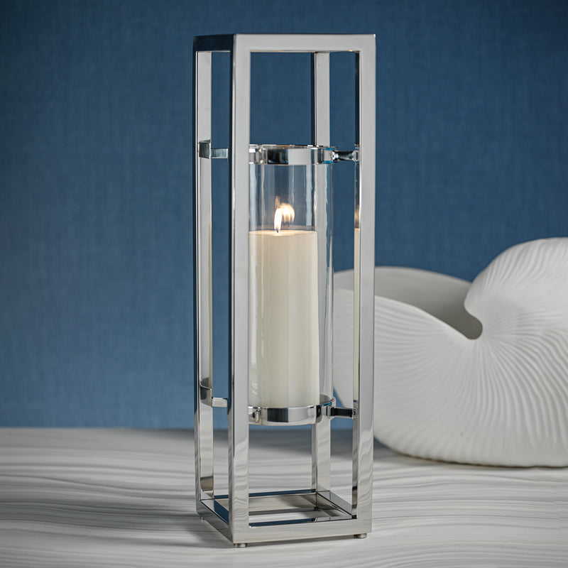 Zodax Irvine Polished Steel Hurricane Candle Holder, 24"