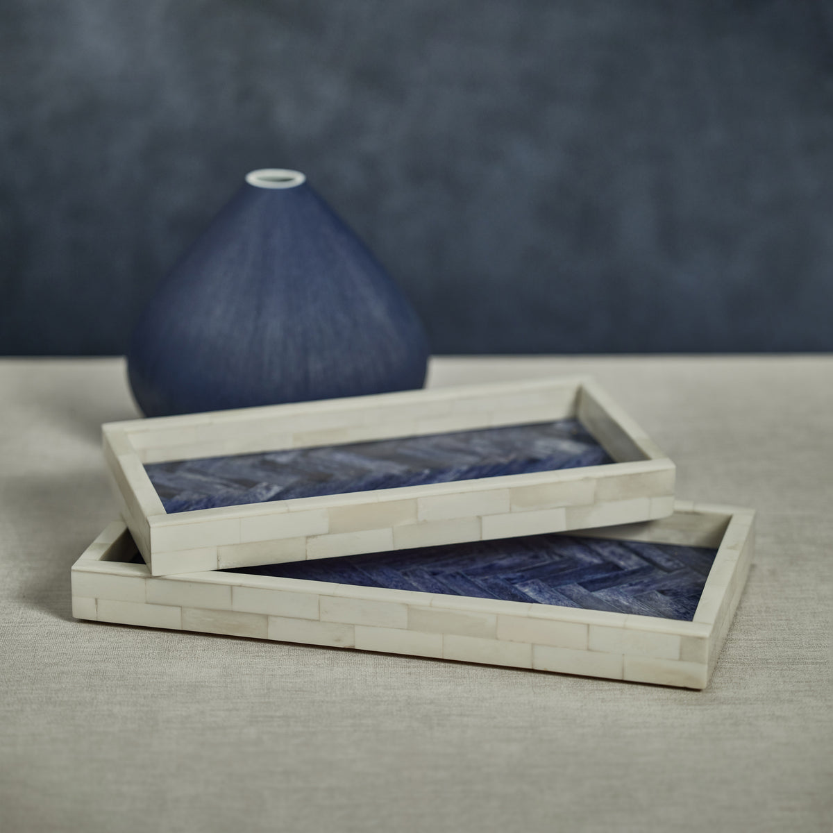 Zodax Mahar Rectangular Bone w/ Blue Inlay Tray, 14" x 7"