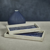 Zodax Mahar Rectangular Bone w/ Blue Inlay Tray, 14" x 7"