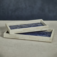 Zodax Mahar Rectangular Bone w/ Blue Inlay Tray, 14" x 7"