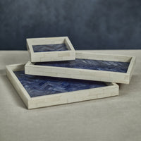 Zodax Mahar Rectangular Bone w/ Blue Inlay Tray, 14" x 7"