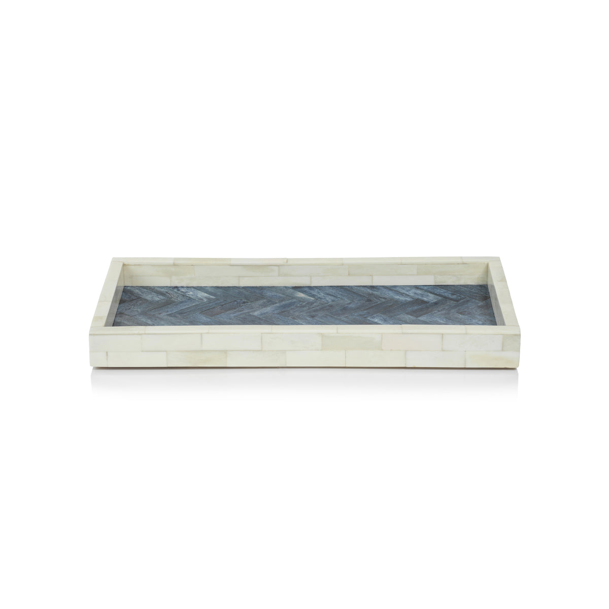 Zodax Mahar Rectangular Bone w/ Blue Inlay Tray, 14" x 7"