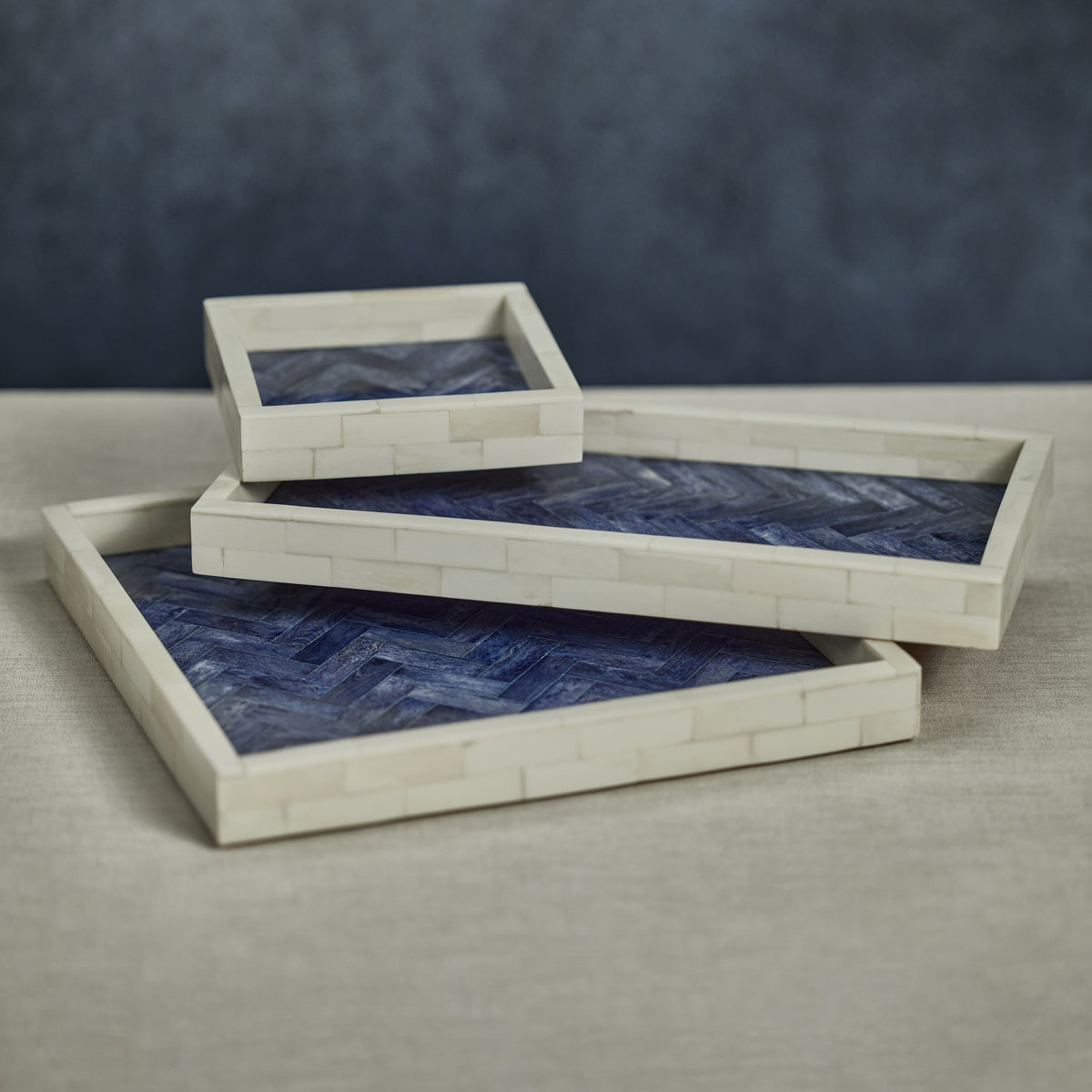 Zodax Mahar Square Bone w/ Blue Inlay Tray