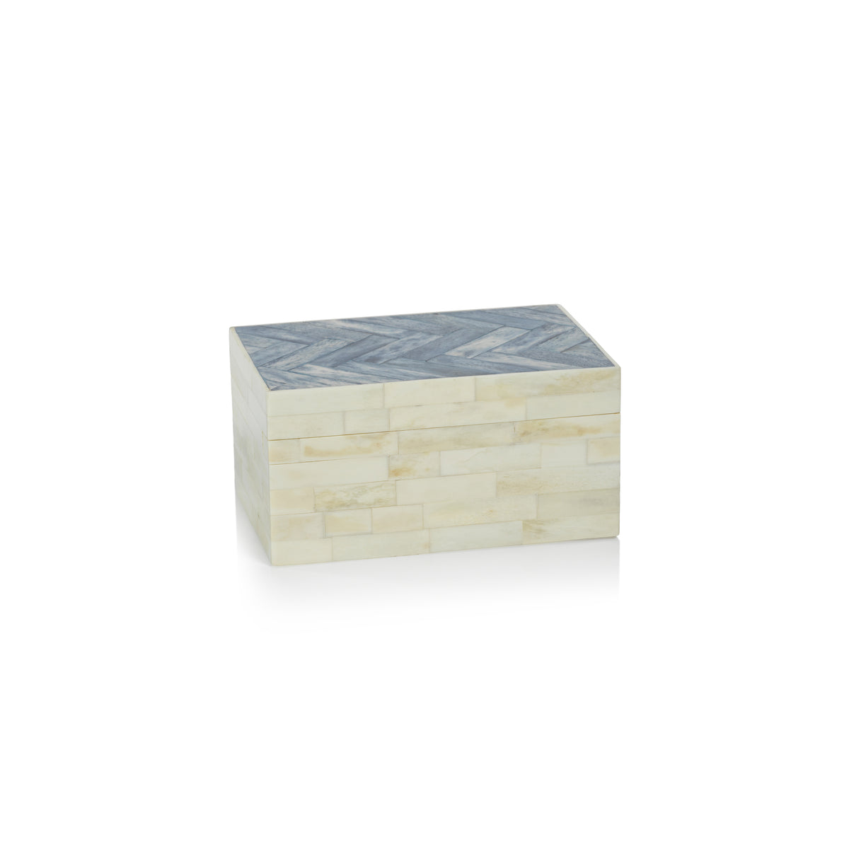 Zodax Mahar Bone Box w/ Blue Herringbone Pattern Lid, Small
