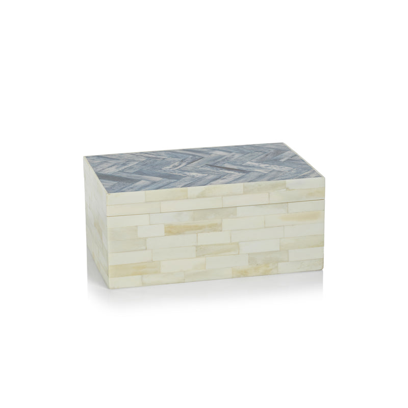 Zodax Mahar Bone Box w/ Blue Herringbone Pattern Lid, Large