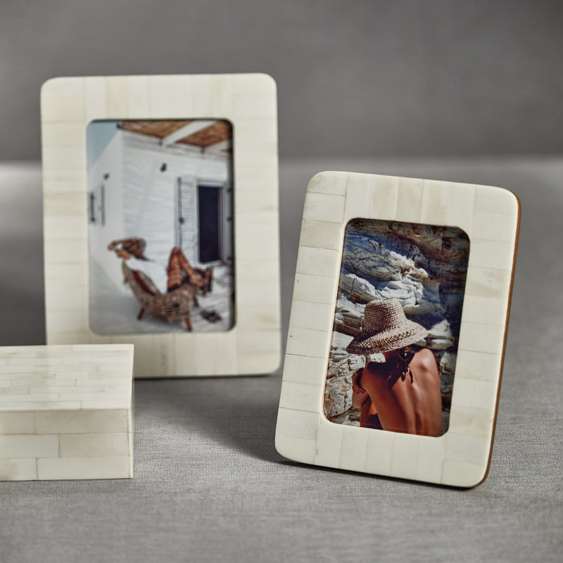 Zodax Cote d'Ivoire Bone Inlay Photo Frame with Rounded Corners, 5" x 7"