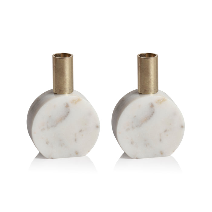 Zodax Malakai Round Marble Candle Holders, Set of 2