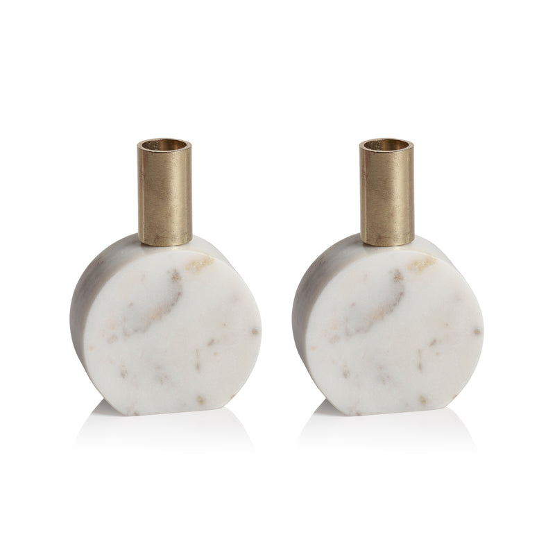Zodax Malakai Round Marble Candle Holders, Set of 2