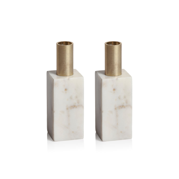 Zodax Malakai Rectangular Marble Candle Holders, Set of 2