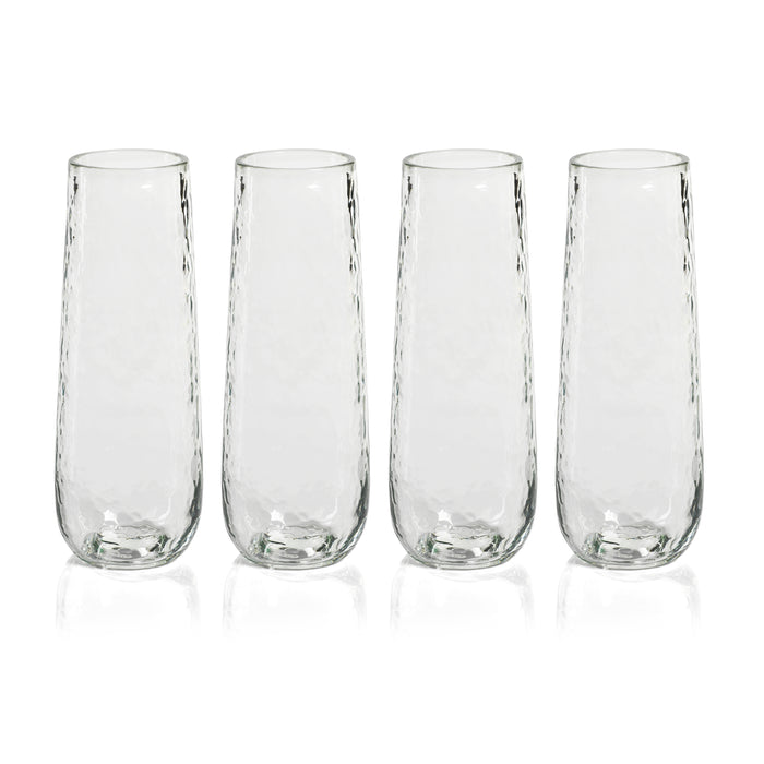 Zodax Kaz Hammered  Stemless Champagne Flutes, Set of 4
