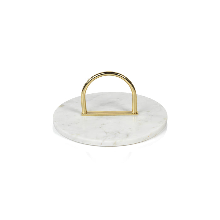 Zodax Ellie Round Marble Serving Tray with Brass Handle
