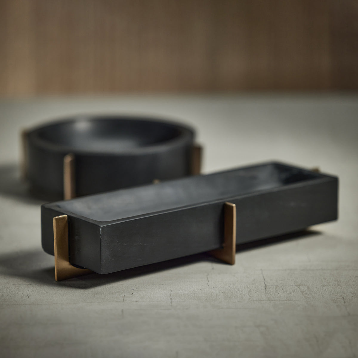 Zodax Catania Marble Tray on Metal Base, Black