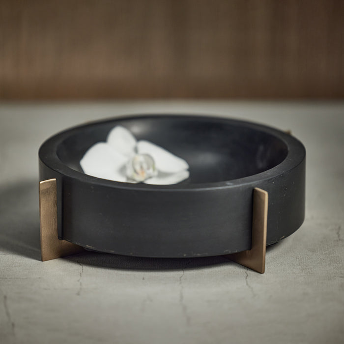 Zodax Catania Marble Bowl on Metal Base, Black