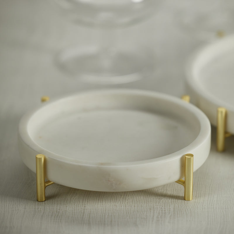 Zodax Pordenone Round Marble Tray on Metal Stand, Small