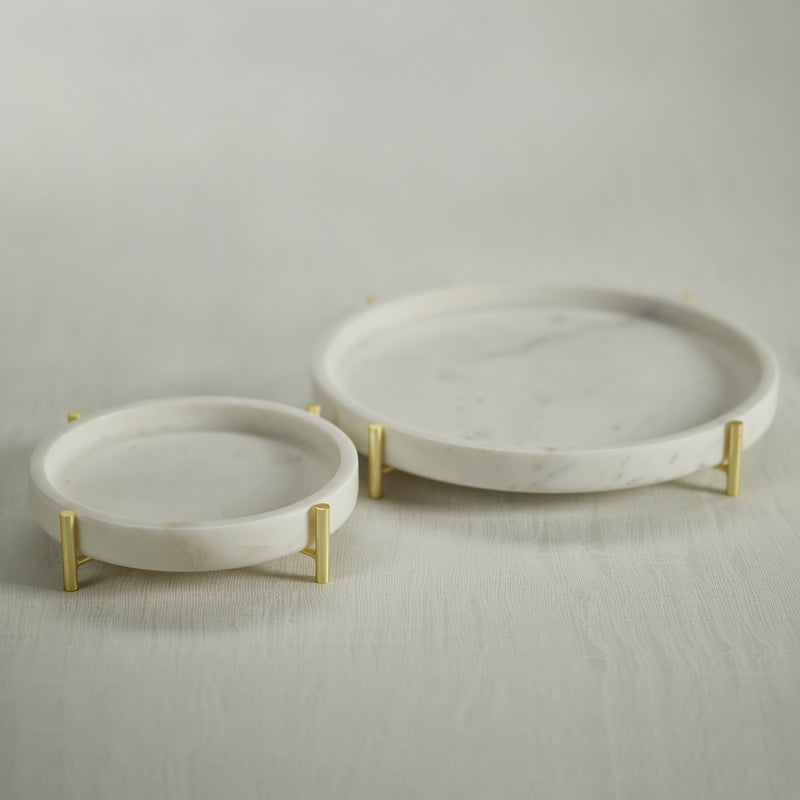 Zodax Pordenone Round Marble Tray on Metal Stand, Small