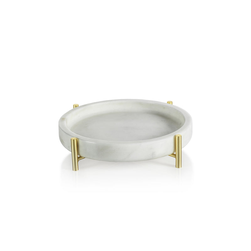 Zodax Pordenone Round Marble Tray on Metal Stand, Small