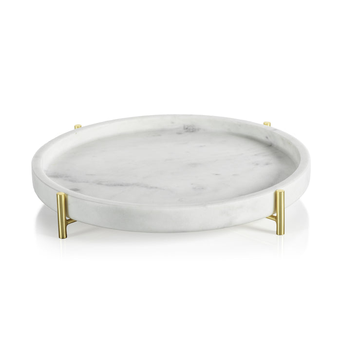 Zodax Pordenone Round Marble Tray on Metal Stand, Large