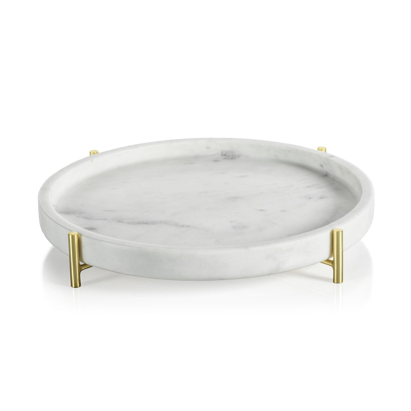 Zodax Pordenone Round Marble Tray on Metal Stand, Large