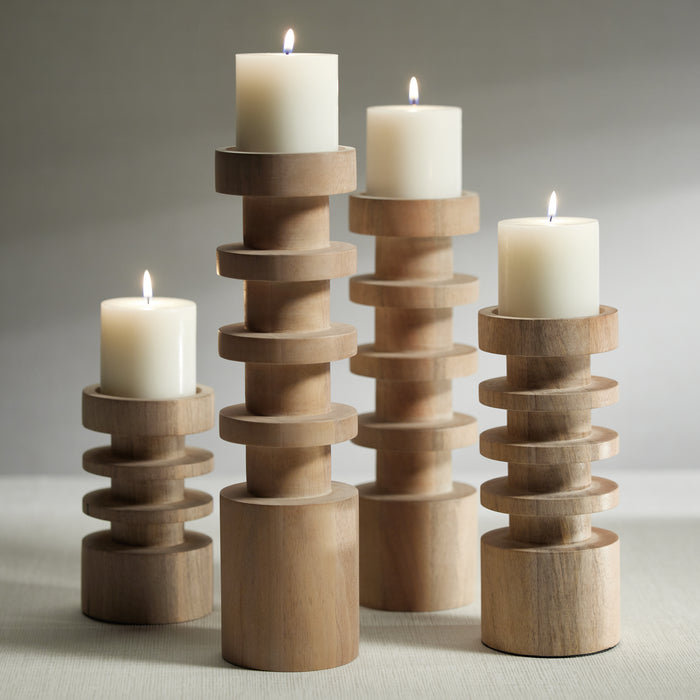 Zodax Larache Carved Mango Wood Pillar Candle Holder, Medium