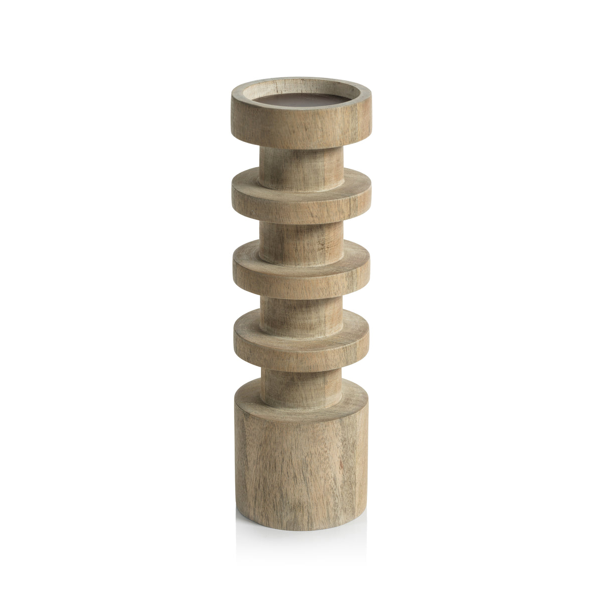 Zodax Larache Carved Mango Wood Pillar Candle Holder, Medium