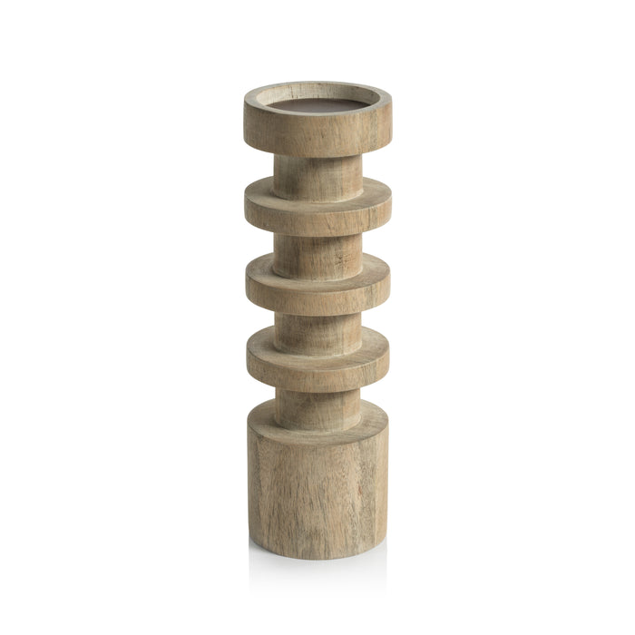 Zodax Larache Carved Mango Wood Pillar Candle Holder, Medium