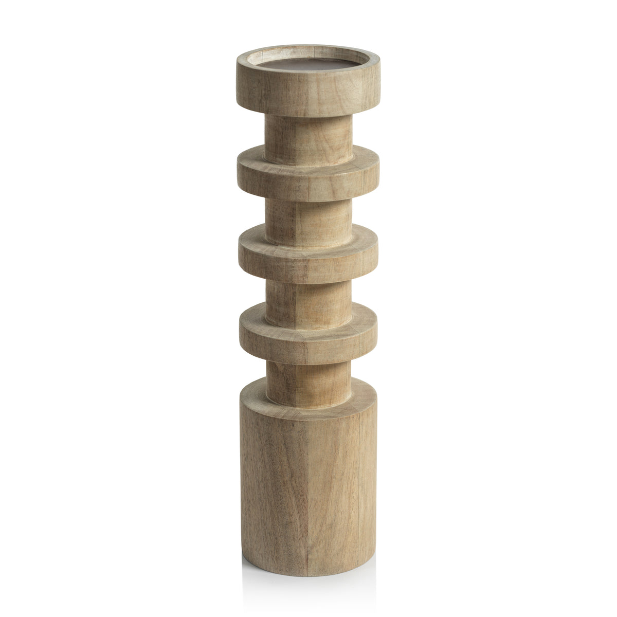 Zodax Larache Carved Mango Wood Pillar Candle Holder, Large